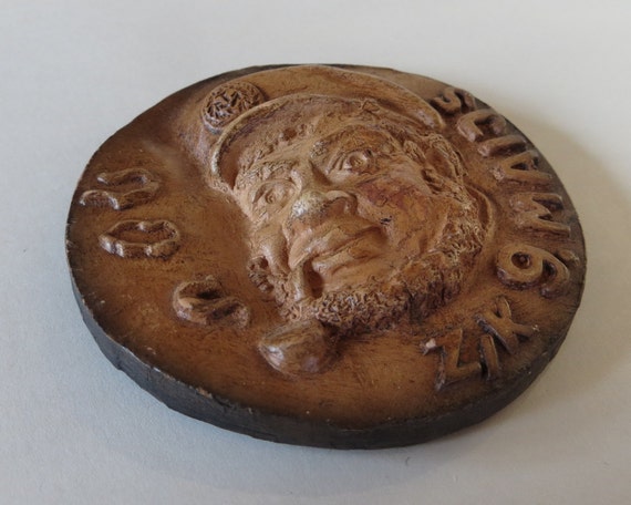 Vintage Ceramic Pendant Clay Necklace Clay Medall… - image 2