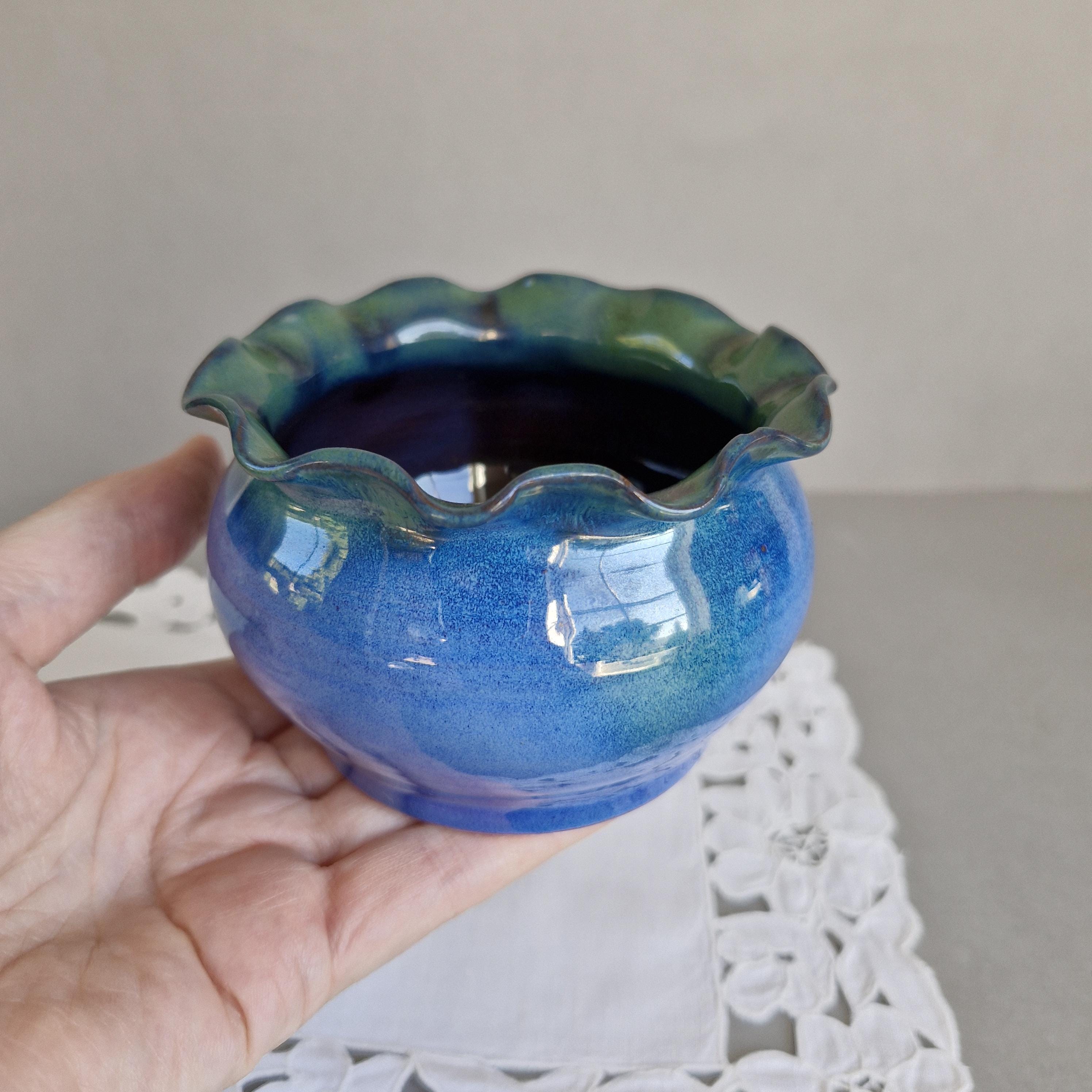 ヴィンテージブルーセラミック花瓶、1970年代手作り陶器花瓶 - Etsy 日本