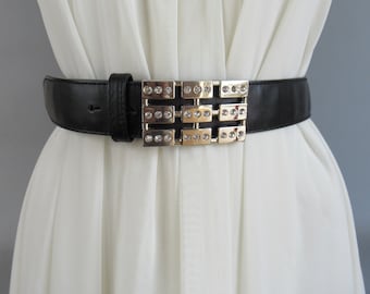 Vintage Black Faux Leather Boho Belt With Ornamented Silver  display picture 2