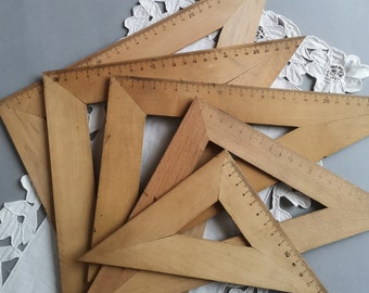 Righello triangolare vintage Strumento di misurazione in legno Materiale scolastico per ufficio Righello da 45 gradi Righello per geometria Righello da disegno