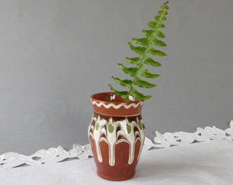 Vintage Ceramic Vase Small Pottery Vase Flower Vase Brown Green White Handmade Ceramic Farmhouse Decor