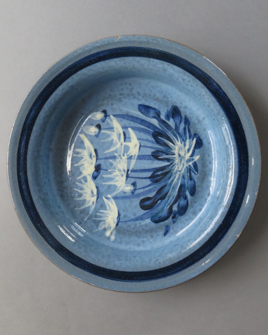 Vintage Ceramic Plate Blue Handmade Pottery Bowl Decorative Plate