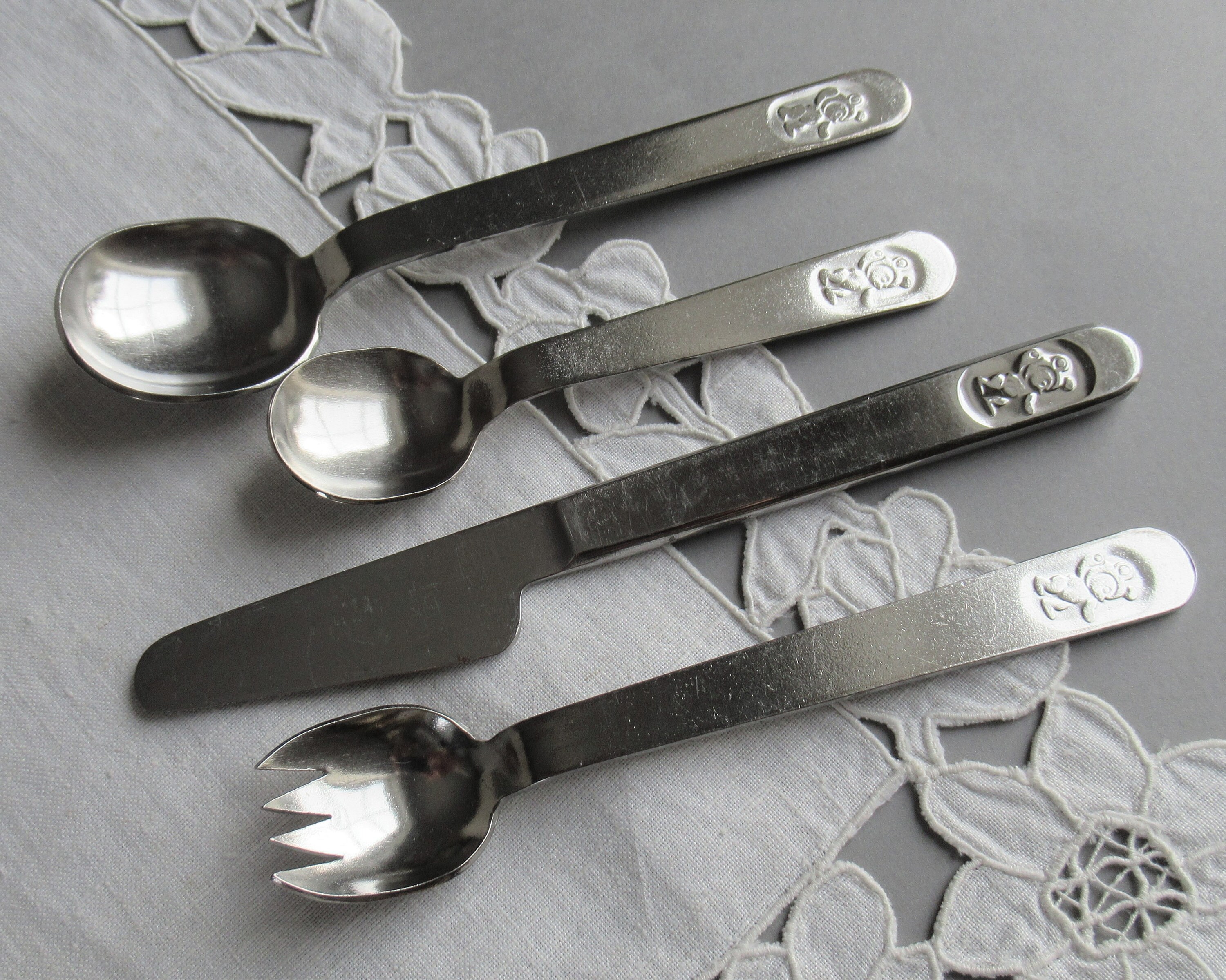 Engraved Silver Bear Children's Cutlery 4 Piece Set