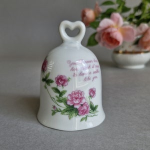 Vintage Lefton China Bell Porcelain Bell for Mom Hand Painted Bell with Roses White Pink Green Japan Porcelain