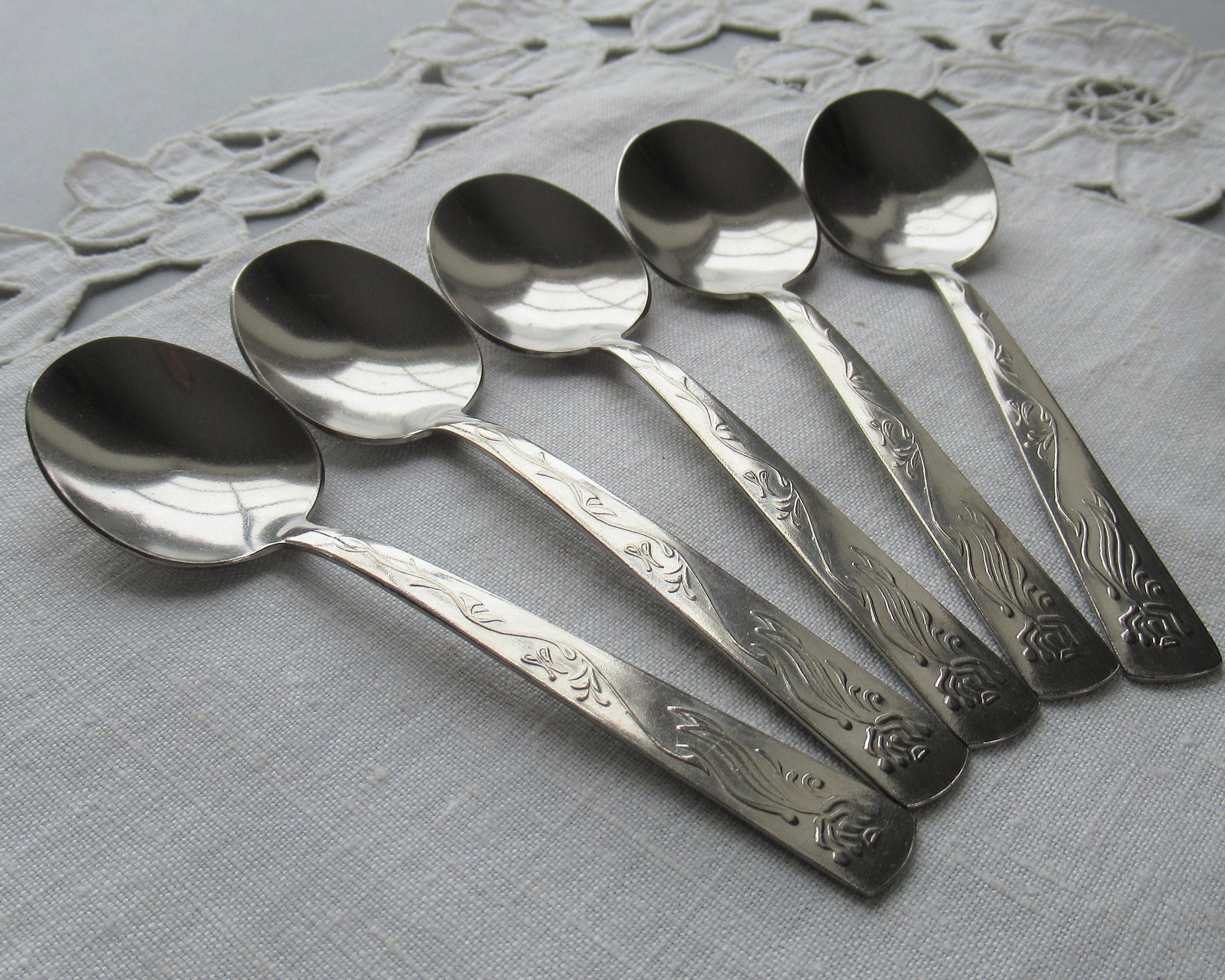 Vintage Coffee Spoons Stainless Steel Coffee Spoon Set of 5 Spoons Floral Spoons Tea Spoon Roses Etsy