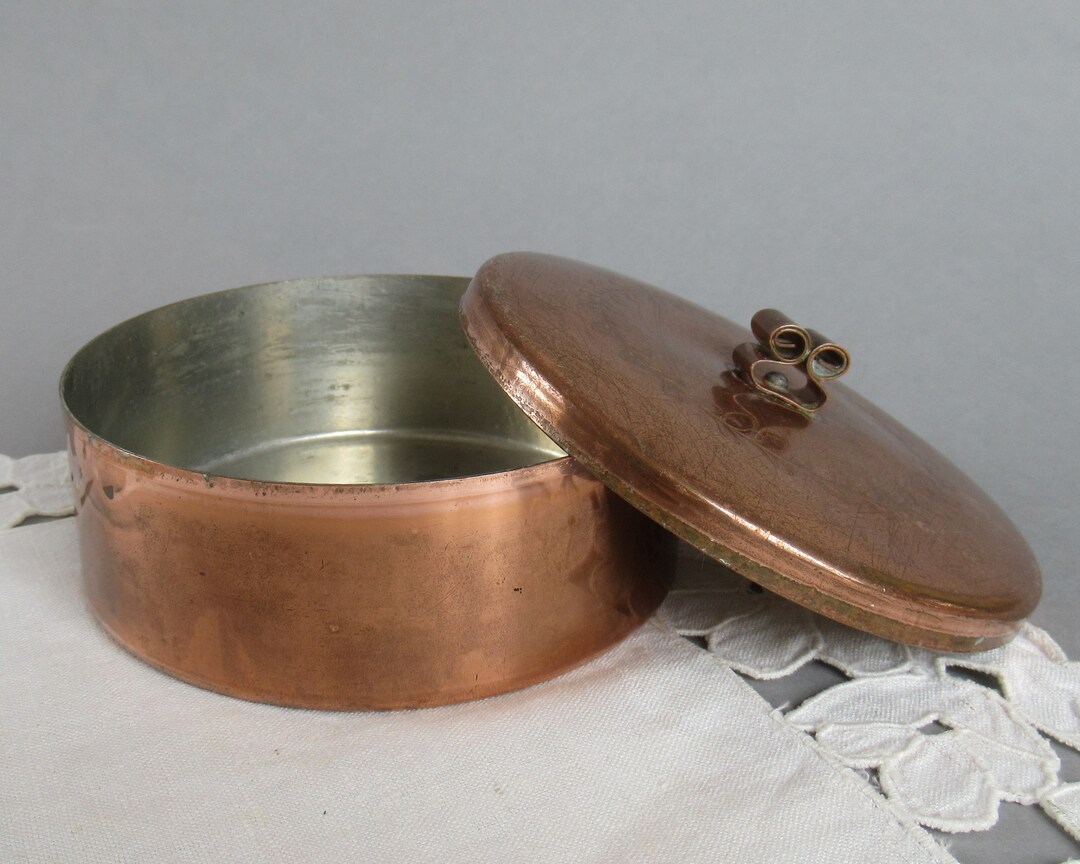 Vintage Copper Jewelry Box Round Jewelry Tin Memory Box Etsy