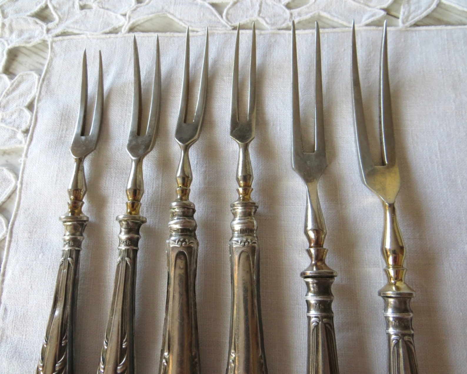 Antique Sterling Silver Serving Forks Carving Set of 6 Small Etsy