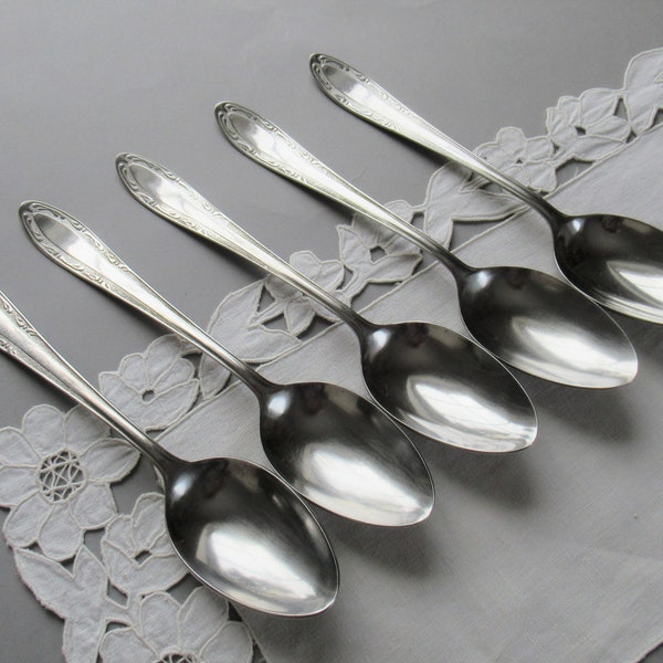 Vintage Dinner Spoons Tablespoons set of 5 Soup Spoons Stainless Steel Spoons Soviet USSR Cutlery Vintage Kitchen Art Nouveau