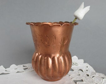 Vintage Copper Vase Hand Hammered Ornate Copper Vase French Vase Hand Tooled Home Decor