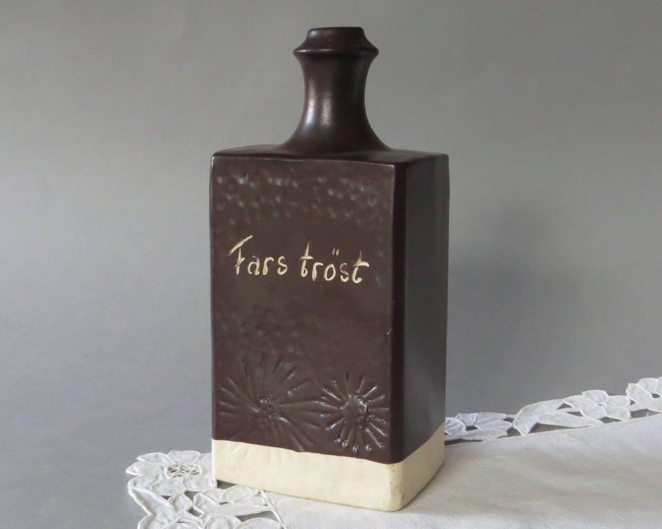 Vintage Ceramic Bottle Krukmakaren Hoganas Keramik Bottle Sweden Scandinavian Design Pottery Bottle Brown Floral Keramikflaska