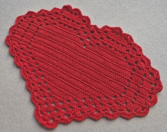 Red Heart Vintage Crochet Doily Doilies Hand Crocheted Cotton Lace Vintage Linens