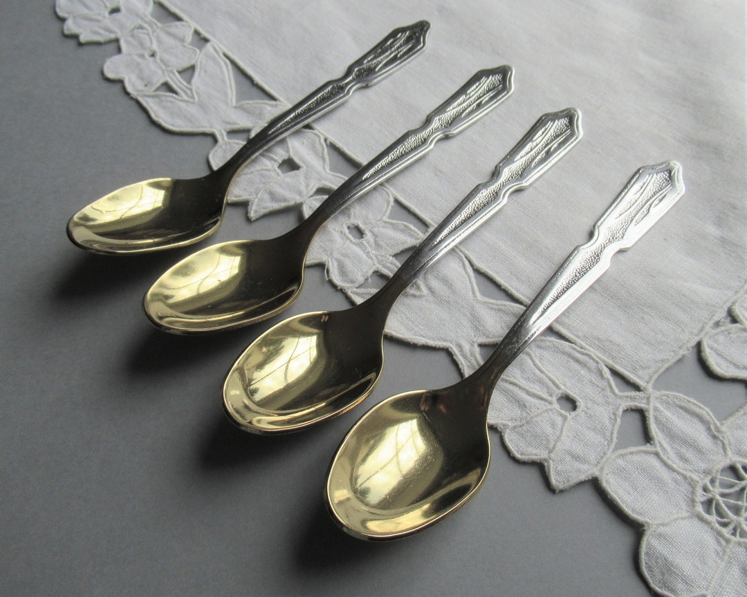 Vintage Gold Teaspoons Set of 4 Gold Plated Tea Spoons Gold Flatware
