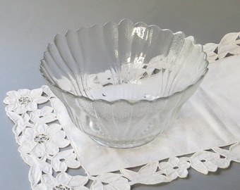 Vintage Clear Glass Serving Bowl, Scalloped Edge