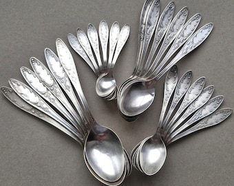 Vintage Spoons Coffee Teaspoons Dessert Tablespoons Diner Soup Silver Plated Spoons with French Art Nouveau Decoration