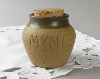 Vintage Ceramic Spice Jar with Cork Stopper Danish Stoneware Jar MYNTE Spearmint Container
