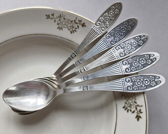 Vintage Teaspoons Silver Plated Spoon Set of 5 Floral Tea Spoons
