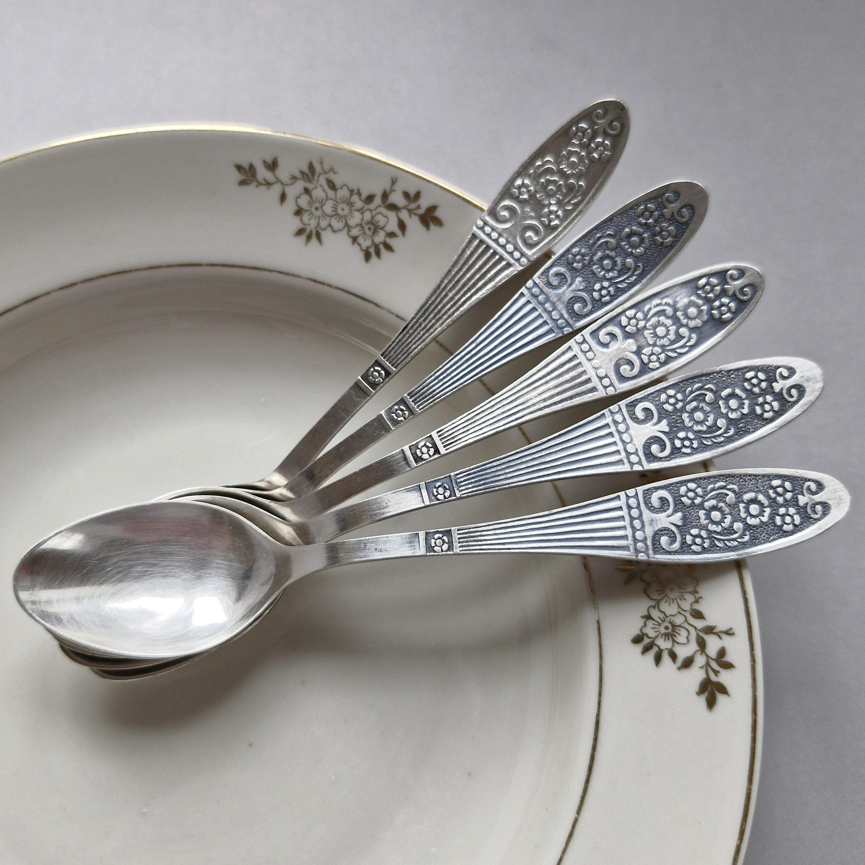 Vintage Teaspoons Silver Plated Spoon Set of 5 Floral Tea Spoons