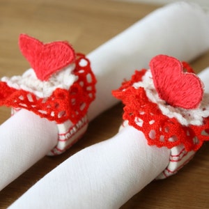Vintage Wedding Napkin Rings Red Heart White Wedding Decor