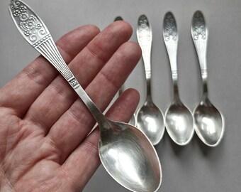 Vintage Teaspoons Silver Plated Spoon Set of 5 Floral Tea Spoons