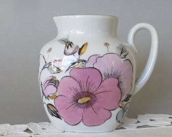 Jarra de crema de porcelana Lomonosov vintage, diseño floral rosa, fabricada en la URSS - LFZ