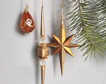 Vintage Christmas Ornament Gold Star Icicle Drop Christmas Tree Decor Xmas Tree Decorations