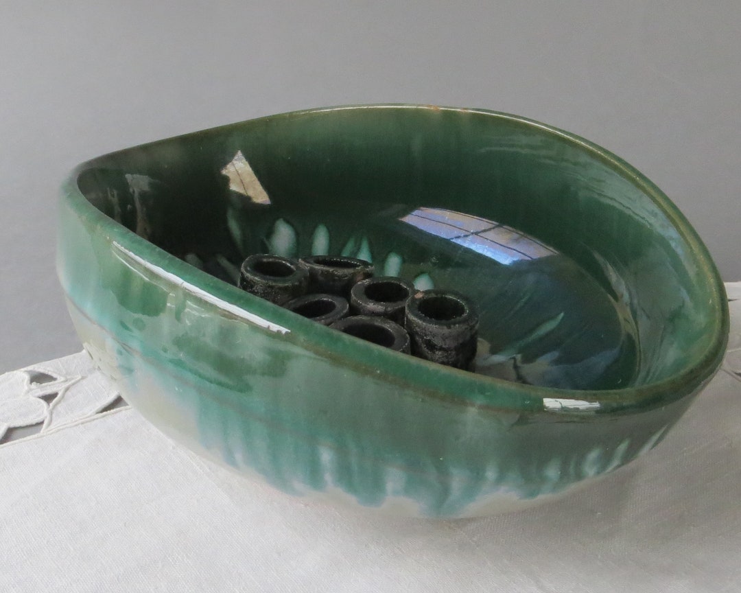 Vintage Green Ceramic Vase Pottery Vase Flower Vase Oval Vase Etsy