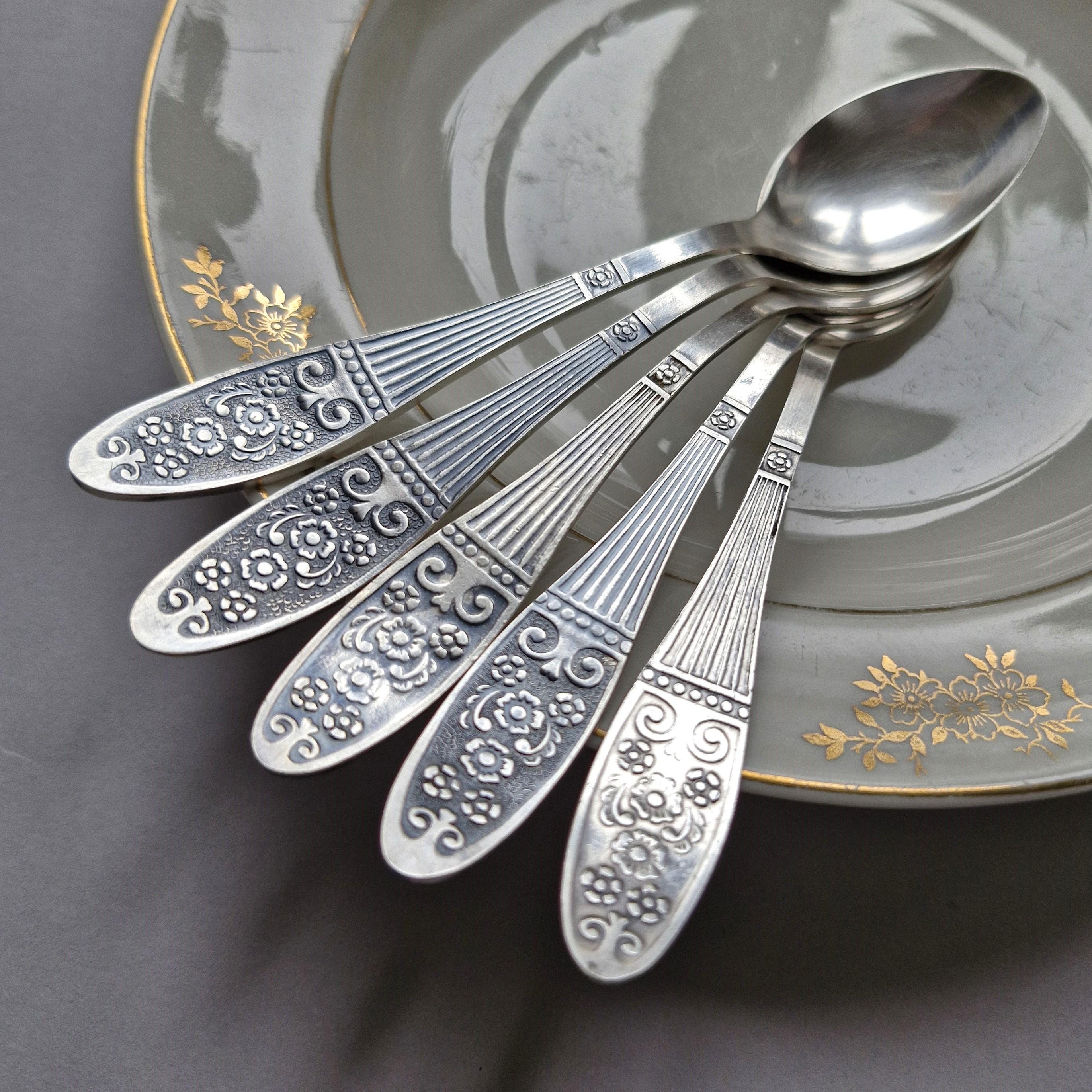 Vintage Teaspoons Silver Plated Spoon Set of 5 Floral Tea Spoons