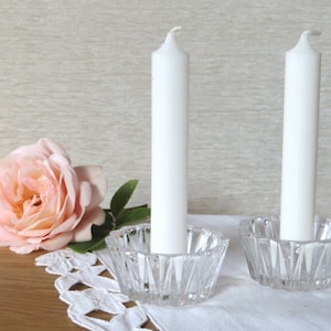 Vintage Glass Candle Holder Glass Tea Light Holder Clear Glass Candle Holder Tea Lights White Home Decor Set of 2 Candle Holders