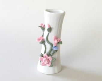 Vintage Porcelain Vase Flower Vase White Porcelain Vase Pink Floral Vase Miniature Vase Little Vase Small Vase