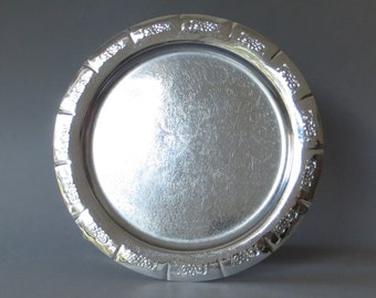 Vintage Swedish Nickel Plated Serving Tray, Round Silver Relish Plate