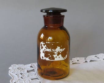 Vintage Apothecary Bottle Medicine Chemist Pharmacy Poison Bottle, Brown Glass Jar