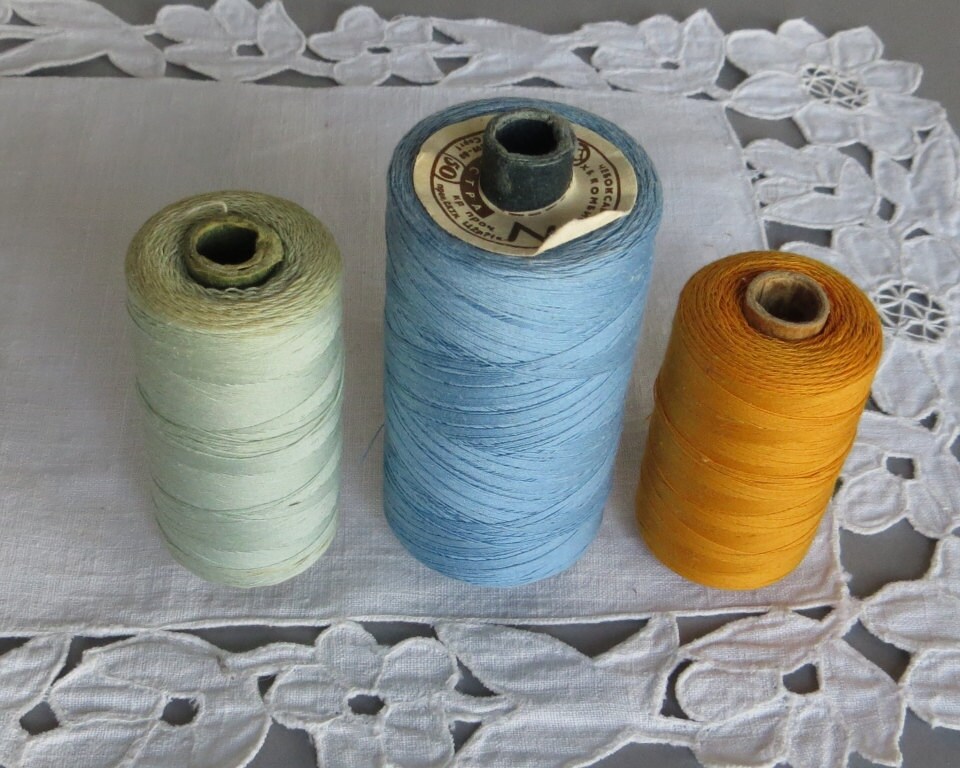 Vintage Spools Cotton Thread Spools Set of 3 Bobbins Large Etsy