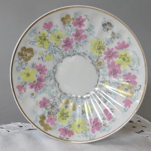 Vintage Lomonosov Unterteller LFZ Blumen Porzellan Teller Weiß Rosa Gelb Gold