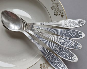 Vintage Teaspoons Silver Plated Spoon Set of 5 Floral Tea Spoons Coffee Spoons Vintage Flatware