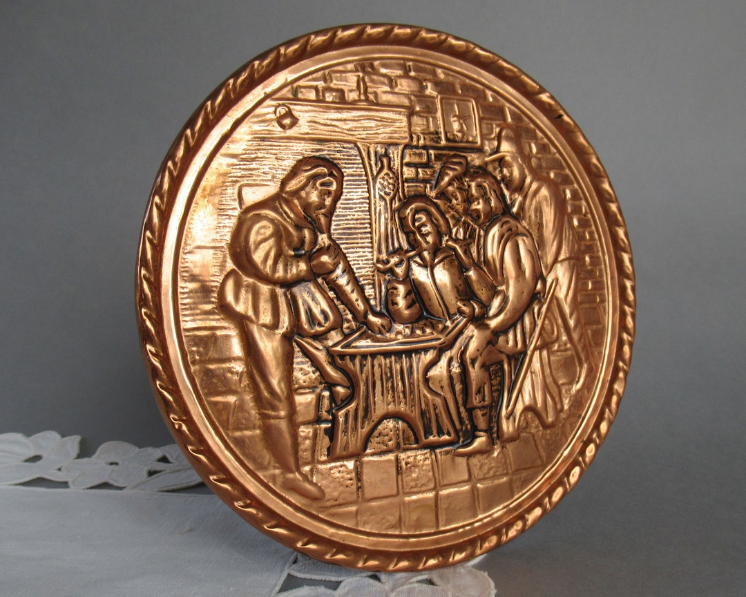 Vintage Copper Wall Hanging Embossed Copper Picture Mens Playing Board