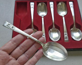 Vintage Oneida Silverplate Spoons, Set of 6, Original Box