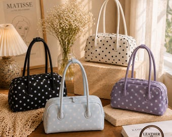 Torebka na ramię w kropki dla kobiet, torba typu tote ze skóry PU w stylu koreańskim, torebka vintage typu pillow, estetyczna torebka, torba na co dzień do pracy