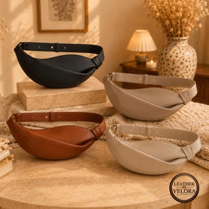Cowhide Leather Belt Bag for Women, Crescent Sling Bag, Croissant Crossbody Bag, Minimalist Chest Bag, Adjustable Wait Bag