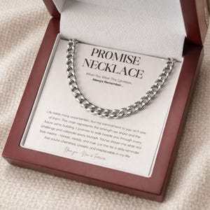 彼または彼女のためのプロミスネックレス、ステンレススチール製キューバンチェーンネックレス 60 cm、コミットメントと愛の象徴、記念日のギフト