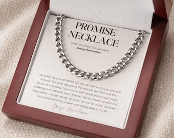Promise Necklace for Him or Her, Stainless Steel Cuban Chain Necklace 60cm, Symbol of Commitment & Love, Anniversary Gift
