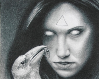 White Raven with All Seeing Eye Ring and Fortune Teller - 11x14 Art Print