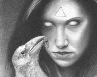 White Raven with All Seeing Eye Ring and Fortune Teller - 8x10 Art Print