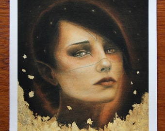 Elf Portrait, Fantasy art, Fantasy Wall Art, Fantasy Portrait, Gold Leaf Painting