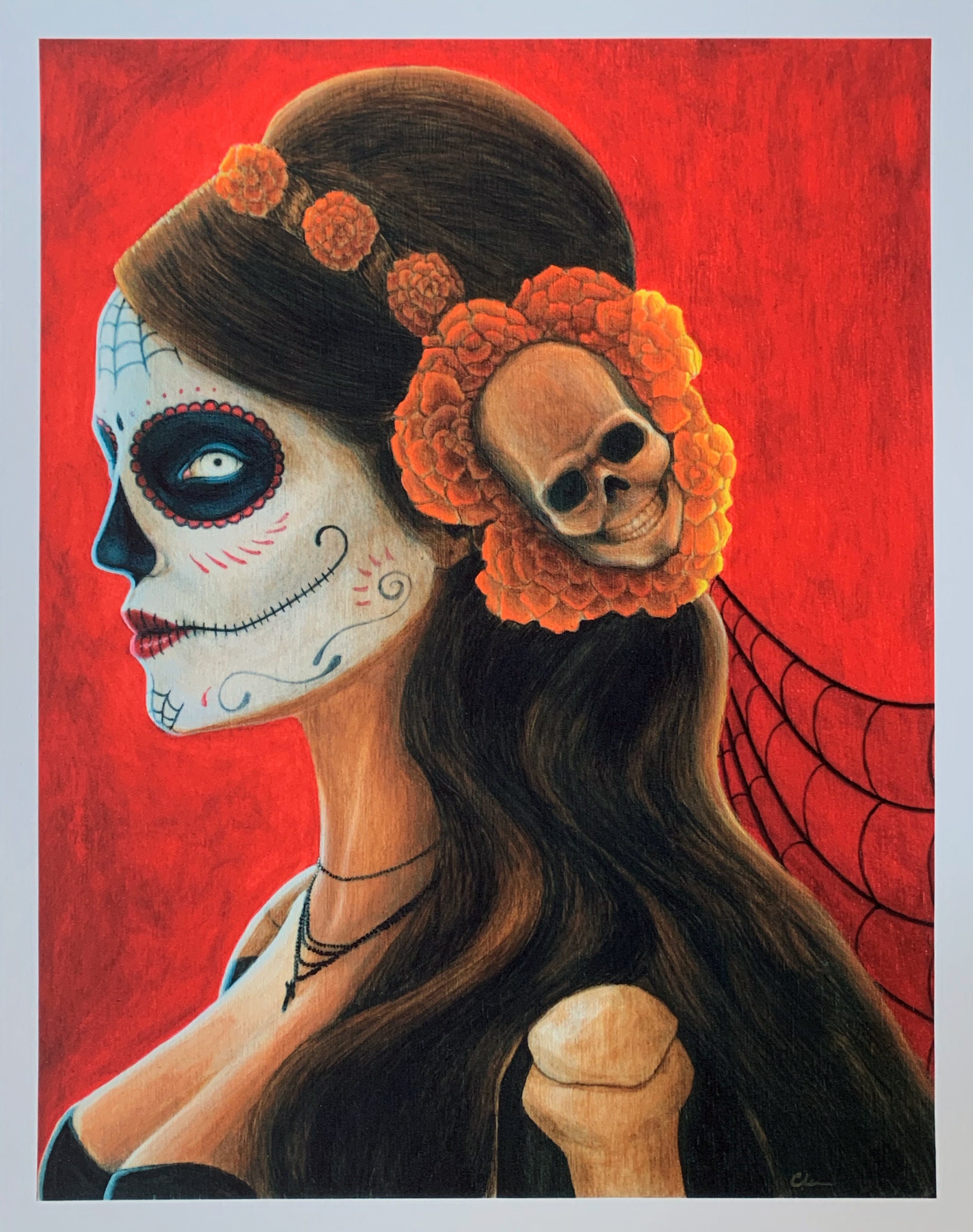 parque Delincuente fresa Día de Muertos Calavera Pintura 8x10 Impresión de Arte - Etsy México