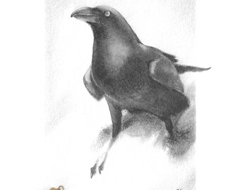 Raven Painting, Raven Print, Raven and Pendant, Raven Art, Raven Nursery, Crow Art, Print titled, "X Marks the Spot"