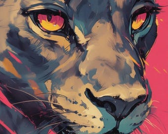 Wild Lioness — Neon Splash Animal Print | Bold Pop Art Wall Art | Bedroom Decor