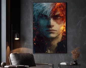 Fantasy Portrait Print – Ice Fire Duality, Dark Wall Art (Digital Download)