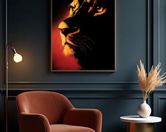 Lioness Print | Dark Fire Portrait | Bold Animal Decor | Moody Wall Art | Digital Download