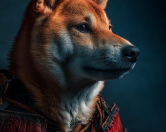 Shiba Inu Samurai Portrait | Japanese Pet Print | Digital Download