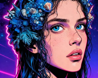 Siren Queen — Neon Pop Art Print | Synthwave Mythology Wall Art | Fantasy Bedroom Decor